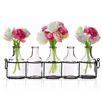 9. Small Bud Glass Vases in Black Metal Rack Stand
