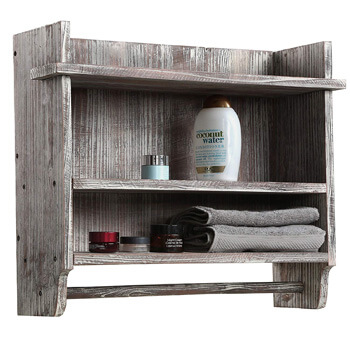 3. MyGift Wall Mounter Torched Wood Bathroom Organizer
