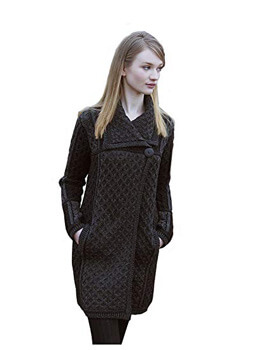 5. Aran Crafts 100% Merino Wool Ladies One Button Long Cardigan
